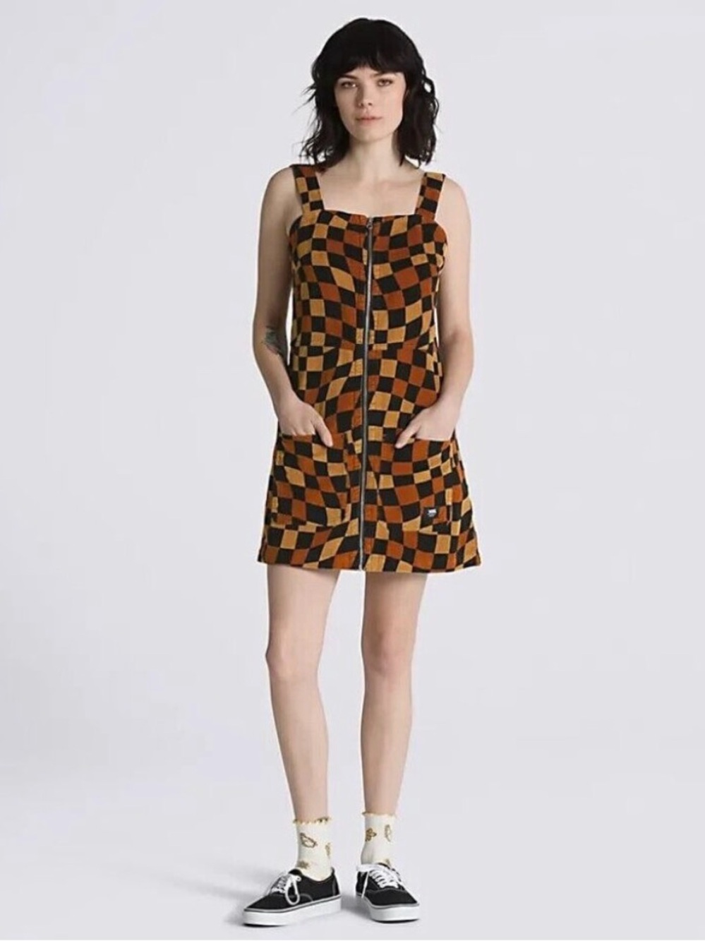Vans jagger Corduroy checkered mini dress with zipper (S)